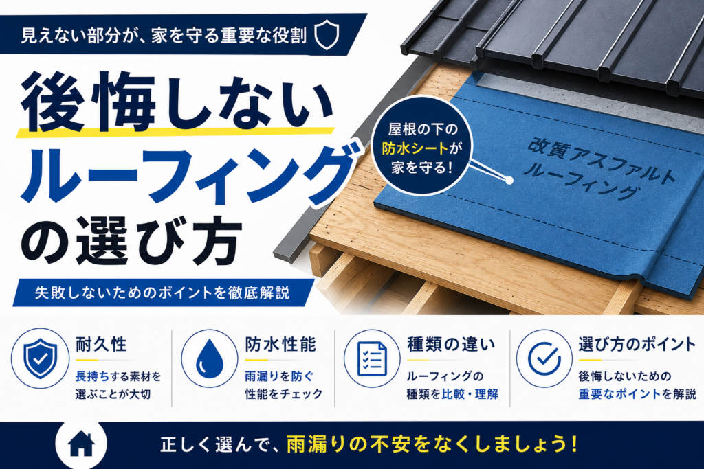 屋根材の下で雨水を防ぐルーフィングの役割
