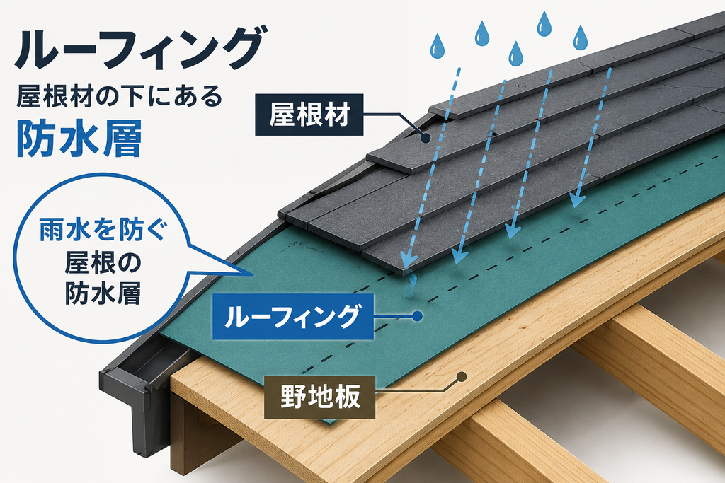 屋根材の下で雨水を防ぐルーフィングの役割
